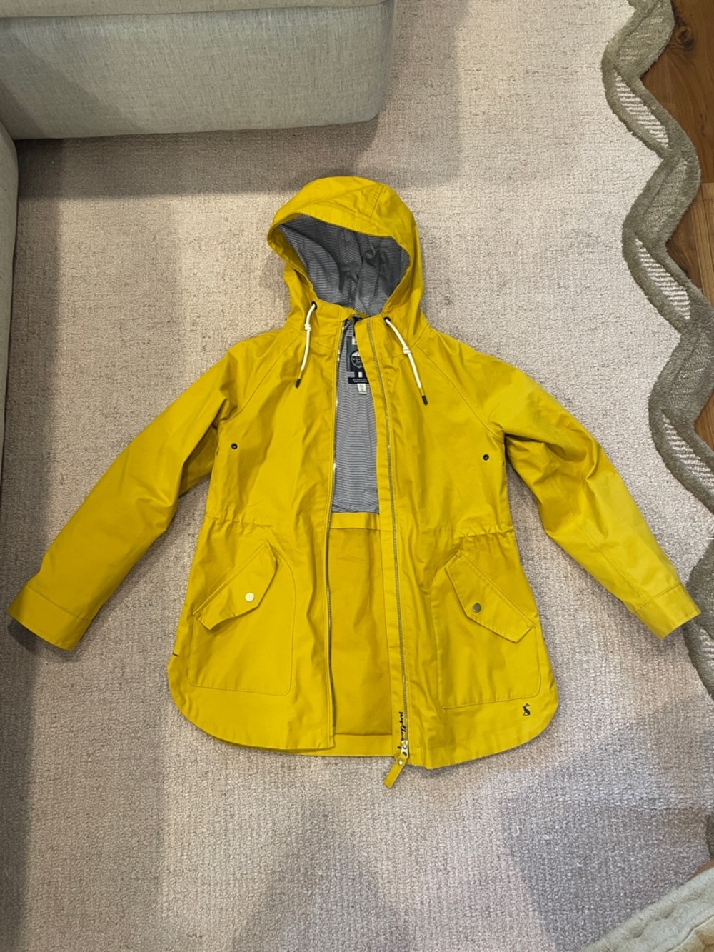 Joules Bright Yellow Hooded women’s U.S. 4 right as rain Raincoat EUC